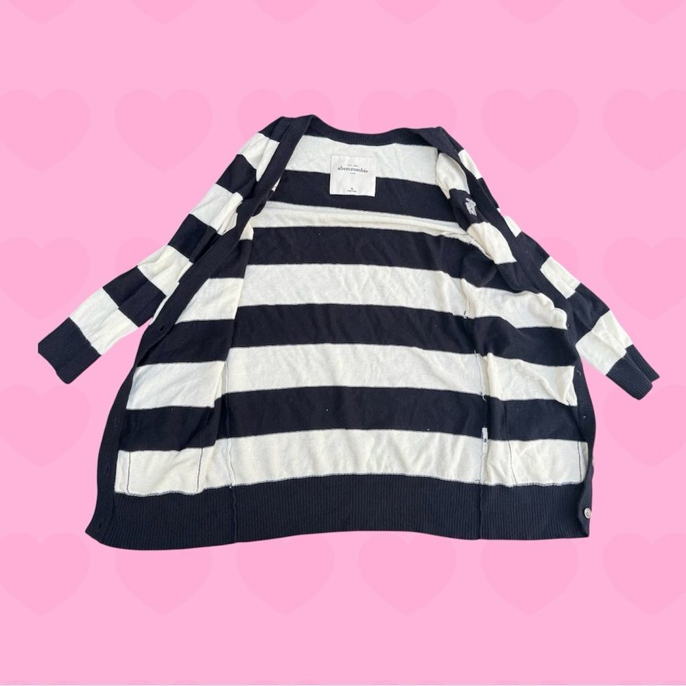 Abercrombie Kids Navy & White Striped Bow Cardigan Girls XL Y2K Vintage - Picture 4 of 8